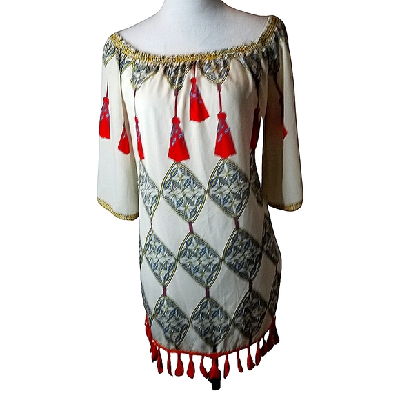 🦋A. Calin Los Angeles Free Form Bell Sleeve Tassle Hem Dress - Picture 2 of 10